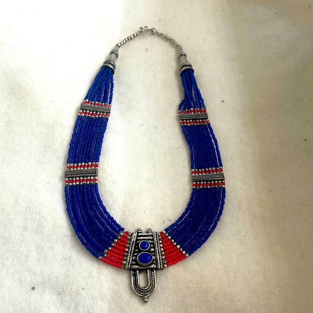 Hand made lapis and silver necklace